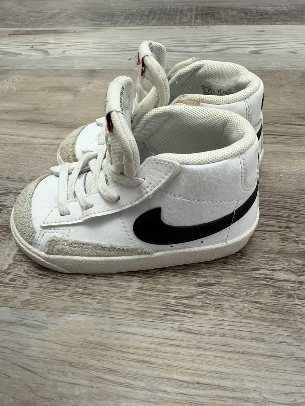 Nike Kids White High-Top Sneakers with Black Swoosh